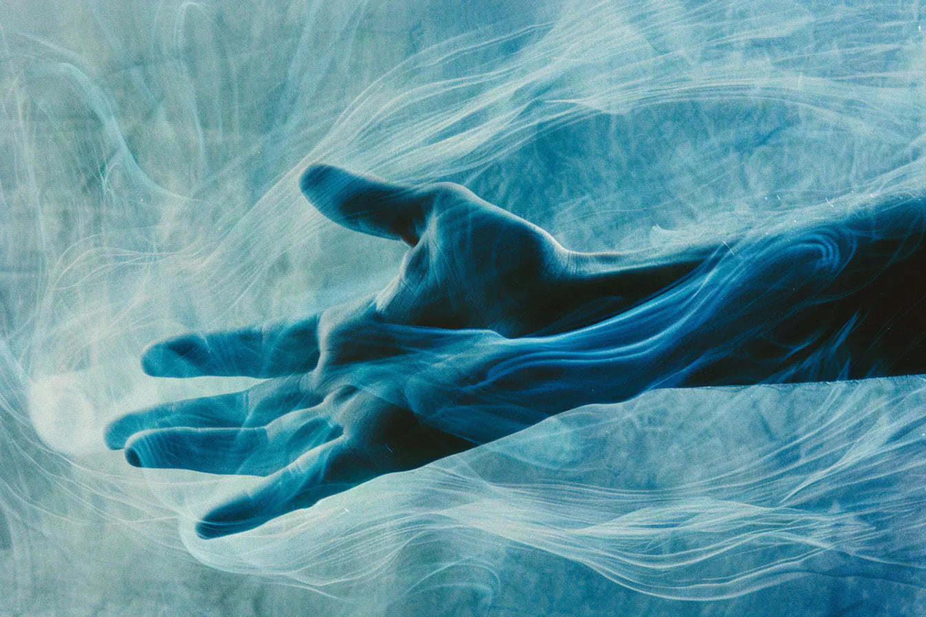 Conceptual visual of creating music without instruments using only hands and technology